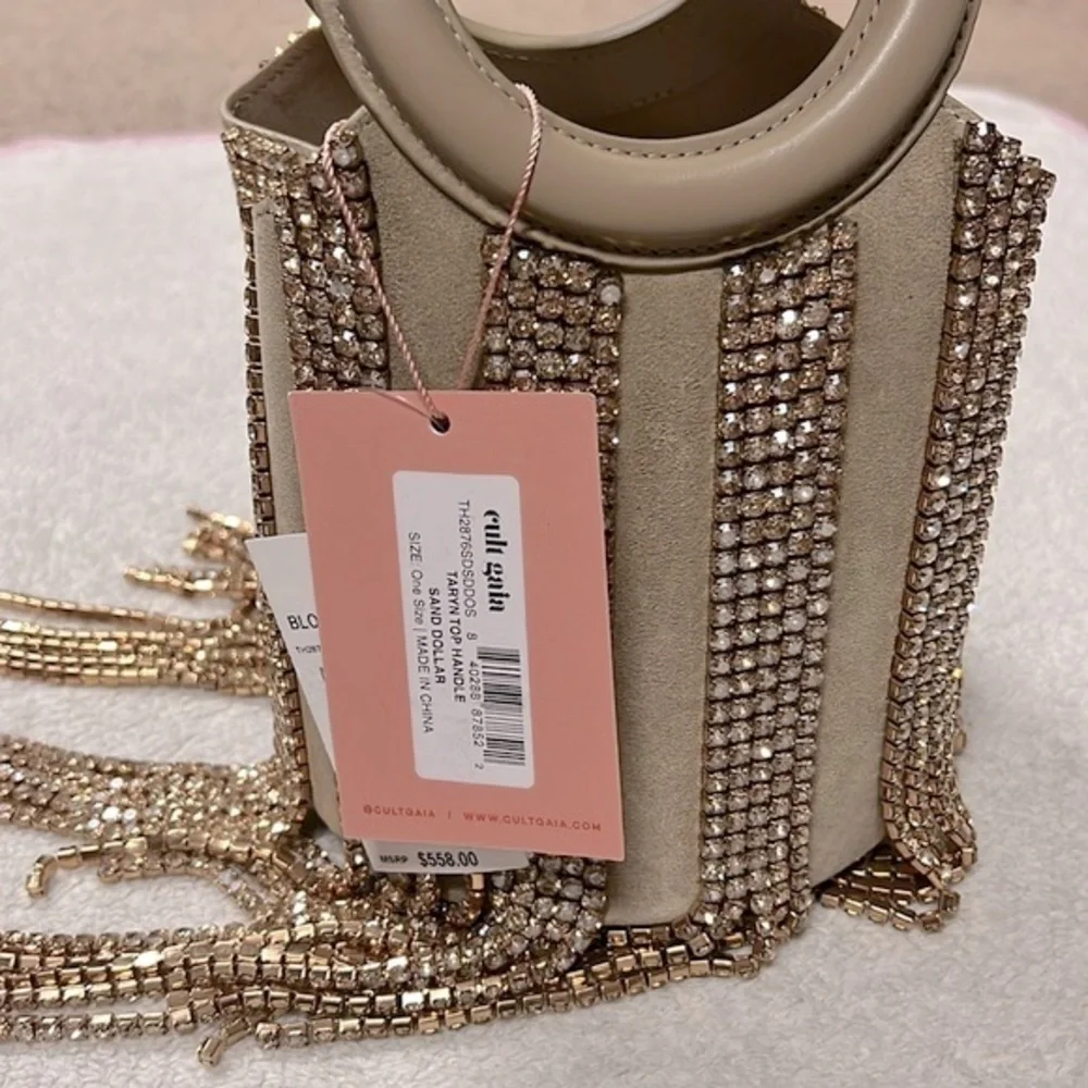 Cult Gaia Taryn Embellished Top Handle Bag in Sand Dollar